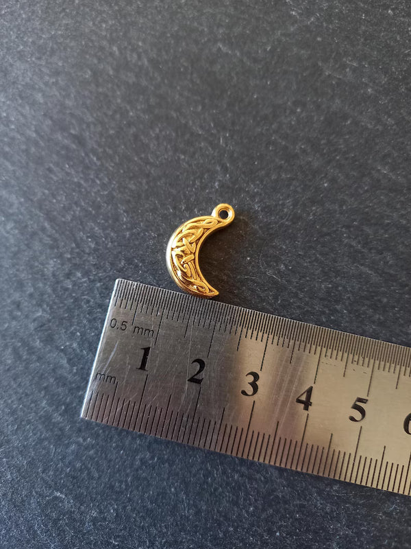 1 or 5 Celtic Knot Crescent Moon Charms Genuine Gold Plated Stainless Steel 19x11.5x4mm