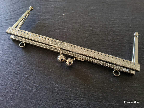 Patterned 20cm (7.9”) Silver Tone Metal Purse or Bag Frame Kiss Clasp Rectangle 20x10cm