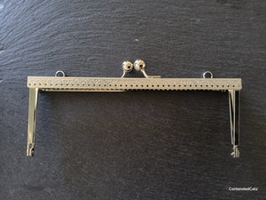 Patterned 20cm (7.9”) Silver Tone Metal Purse or Bag Frame Kiss Clasp Rectangle 20x10cm