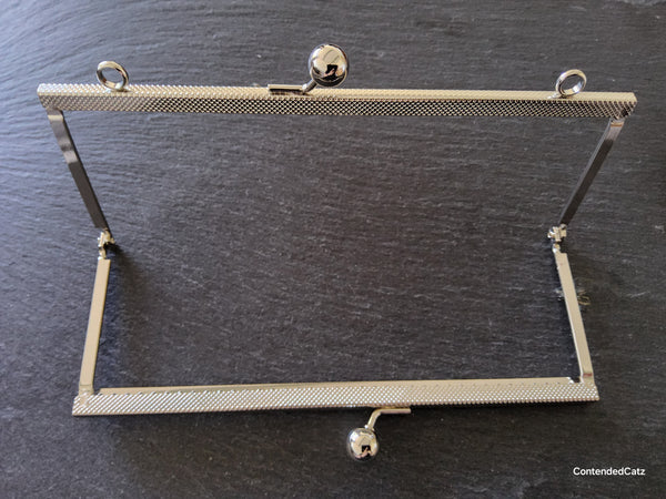 Patterned 20cm (7.9”) Silver Tone Metal Purse or Bag Frame Kiss Clasp Rectangle 20x10cm