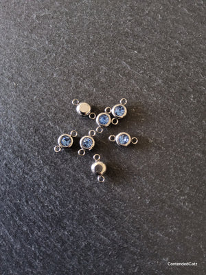 2 or 10 Round Stainless Steel Connector Charms with Cornflower Blue Rhinestone 12x6.5x4mm