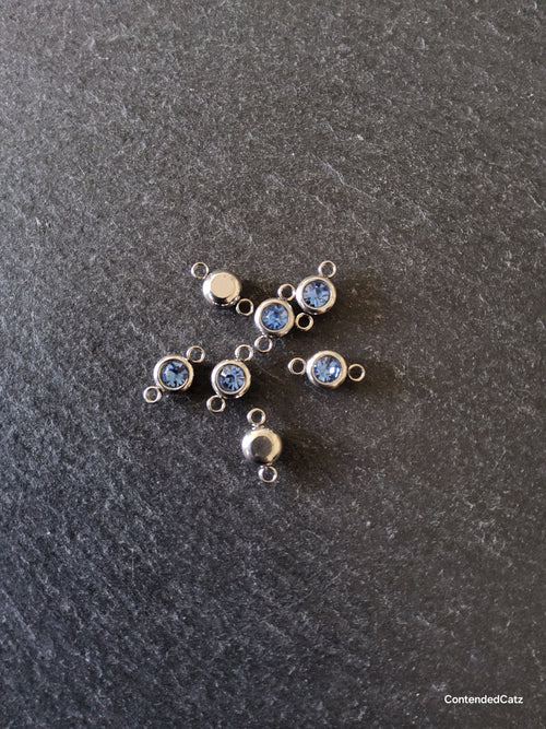 2 or 10 Round Stainless Steel Connector Charms with Cornflower Blue Rhinestone 12x6.5x4mm