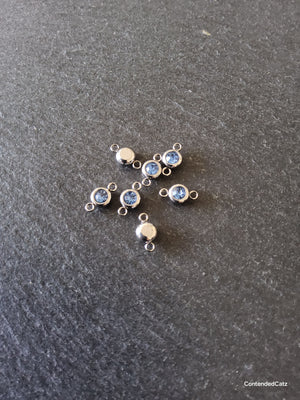 2 or 10 Round Stainless Steel Connector Charms with Cornflower Blue Rhinestone 12x6.5x4mm