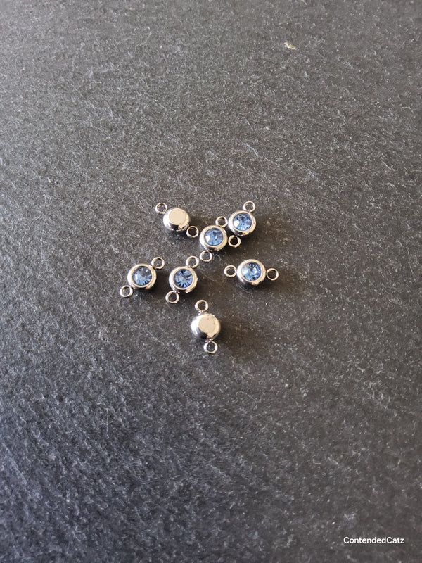 2 or 10 Round Stainless Steel Connector Charms with Cornflower Blue Rhinestone 12x6.5x4mm