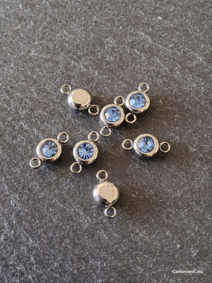 2 or 10 Round Stainless Steel Connector Charms with Cornflower Blue Rhinestone 12x6.5x4mm