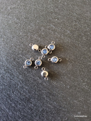 2 or 10 Round Stainless Steel Connector Charms with Cornflower Blue Rhinestone 12x6.5x4mm