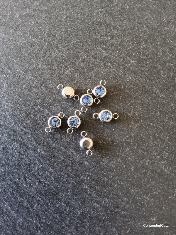 2 or 10 Round Stainless Steel Connector Charms with Cornflower Blue Rhinestone 12x6.5x4mm