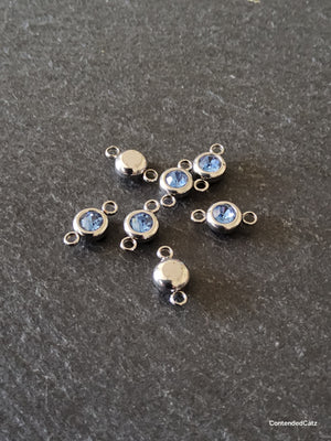 2 or 10 Round Stainless Steel Connector Charms with Cornflower Blue Rhinestone 12x6.5x4mm