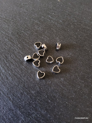 6 or 30 Heart Beads 8mm Antique Silver Tone with Black Enamel 8.5x8x4.2mm