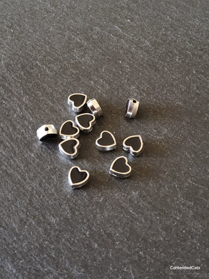 6 or 30 Heart Beads 8mm Antique Silver Tone with Black Enamel 8.5x8x4.2mm