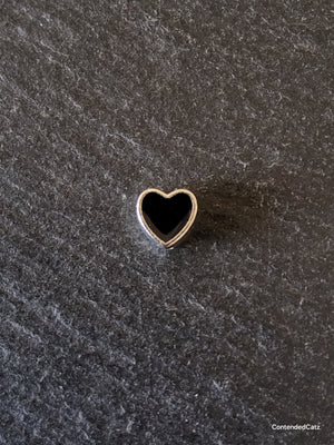6 or 30 Heart Beads 8mm Antique Silver Tone with Black Enamel 8.5x8x4.2mm