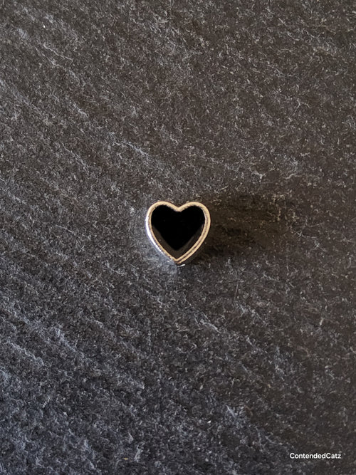 6 or 30 Heart Beads 8mm Antique Silver Tone with Black Enamel 8.5x8x4.2mm