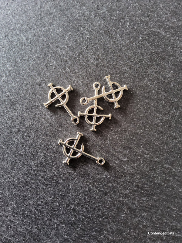 4 or 20 Inverted Cross Charms Antique Silver Tone 27x18mm