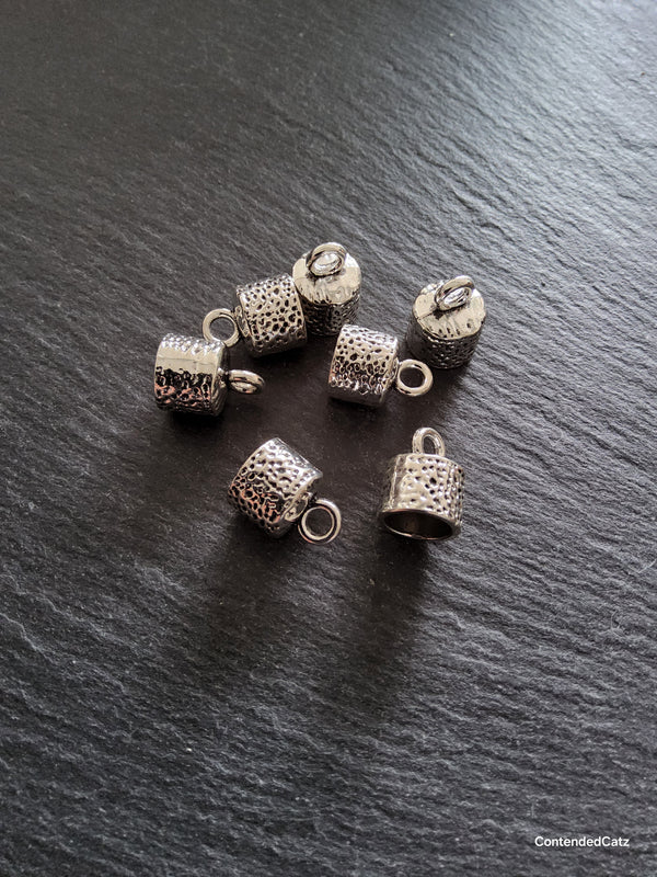 10 or 50 Patterned Antique Silver Tone Alloy End Caps for 9.5mm Cord (10mm end caps)