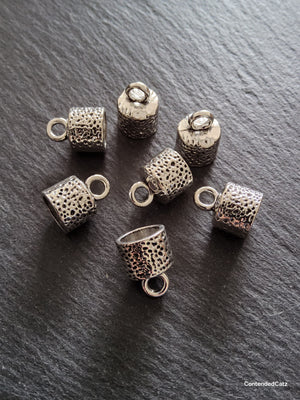 10 or 50 Patterned Antique Silver Tone Alloy End Caps for 9.5mm Cord (10mm end caps)