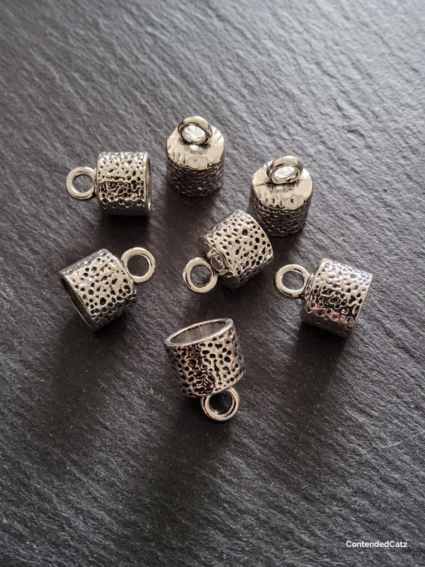 10 or 50 Patterned Antique Silver Tone Alloy End Caps for 9.5mm Cord (10mm end caps)