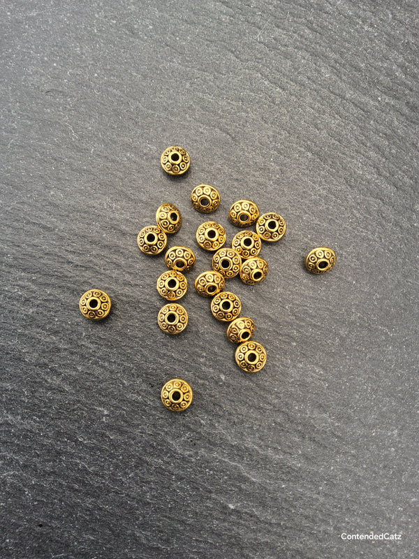 20 or 100 Antique Gold Tone 6.5mm Flying Saucer Shaped Spacer Beads 6.5x4.2mm Hole: 1mm