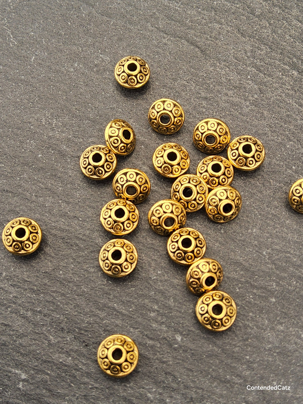 20 or 100 Antique Gold Tone 6.5mm Flying Saucer Shaped Spacer Beads 6.5x4.2mm Hole: 1mm
