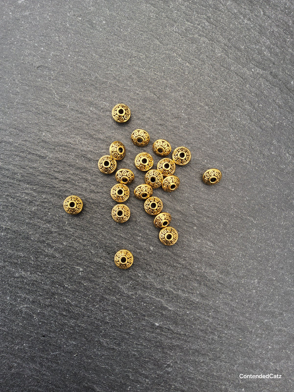 20 or 100 Antique Gold Tone 6.5mm Flying Saucer Shaped Spacer Beads 6.5x4.2mm Hole: 1mm