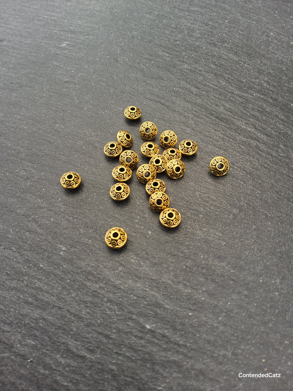 20 or 100 Antique Gold Tone 6.5mm Flying Saucer Shaped Spacer Beads 6.5x4.2mm Hole: 1mm