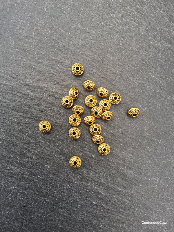20 or 100 Antique Gold Tone 6.5mm Flying Saucer Shaped Spacer Beads 6.5x4.2mm Hole: 1mm