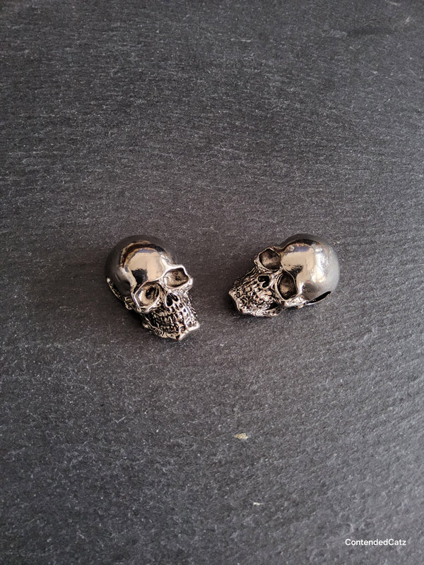 Large Skull Pendant Antique Silver Tone Metal Alloy 38x22mm Large 6.5mm Hole