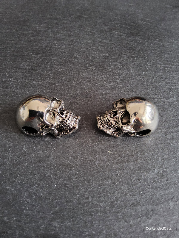 Large Skull Pendant Antique Silver Tone Metal Alloy 38x22mm Large 6.5mm Hole