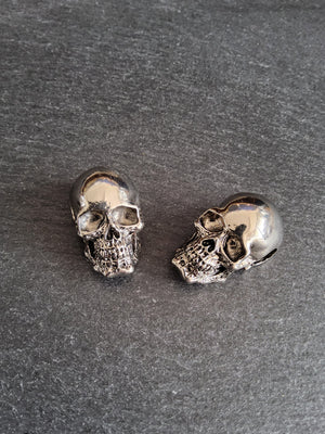 Large Skull Pendant Antique Silver Tone Metal Alloy 38x22mm Large 6.5mm Hole
