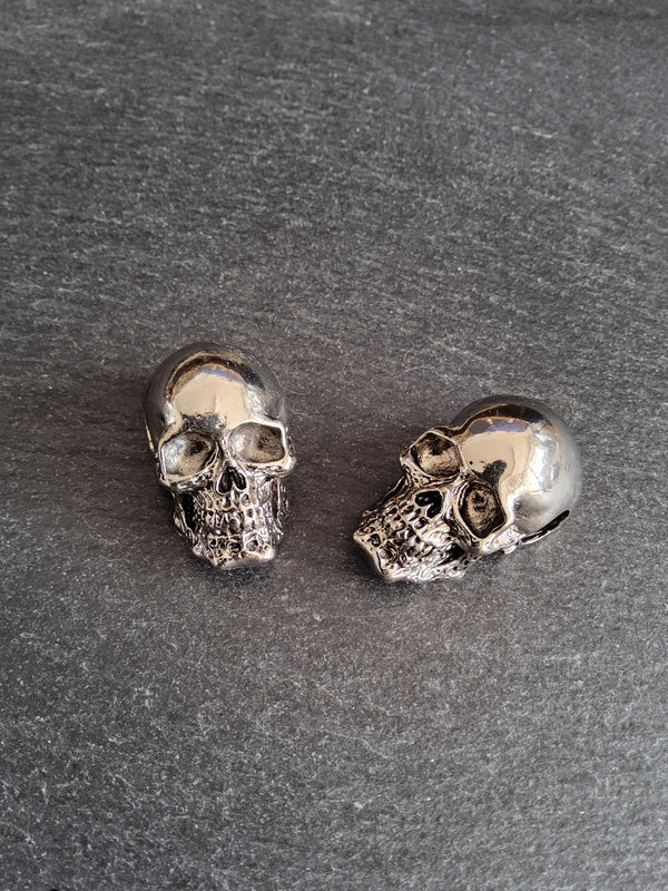 Large Skull Pendant Antique Silver Tone Metal Alloy 38x22mm Large 6.5mm Hole