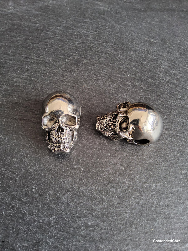 Large Skull Pendant Antique Silver Tone Metal Alloy 38x22mm Large 6.5mm Hole
