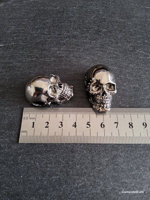 Large Skull Pendant Antique Silver Tone Metal Alloy 38x22mm Large 6.5mm Hole