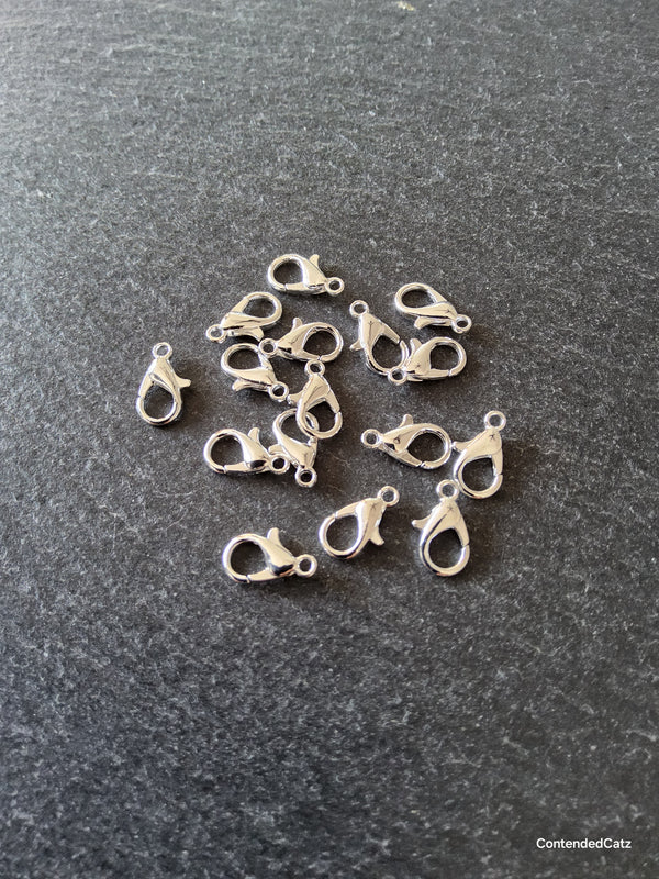 20 or 100 Silver Plated 12mm Lobster Clasps Nickel FREE Alloy 12x7mm