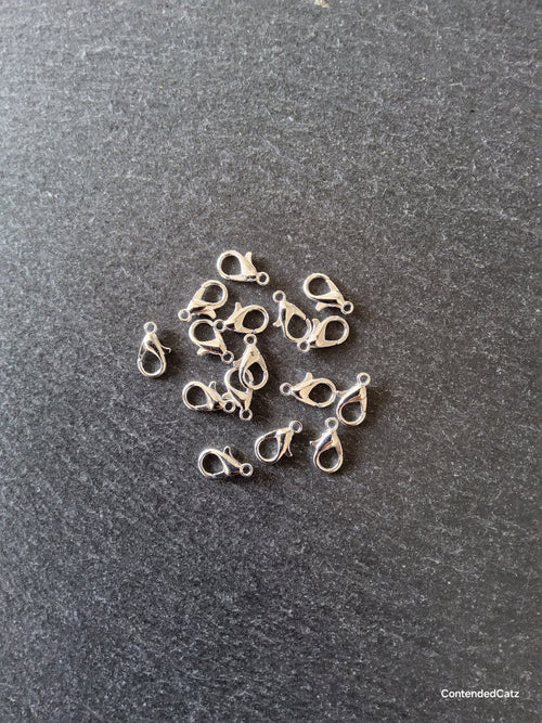 20 or 100 Silver Plated 12mm Lobster Clasps Nickel FREE Alloy 12x7mm