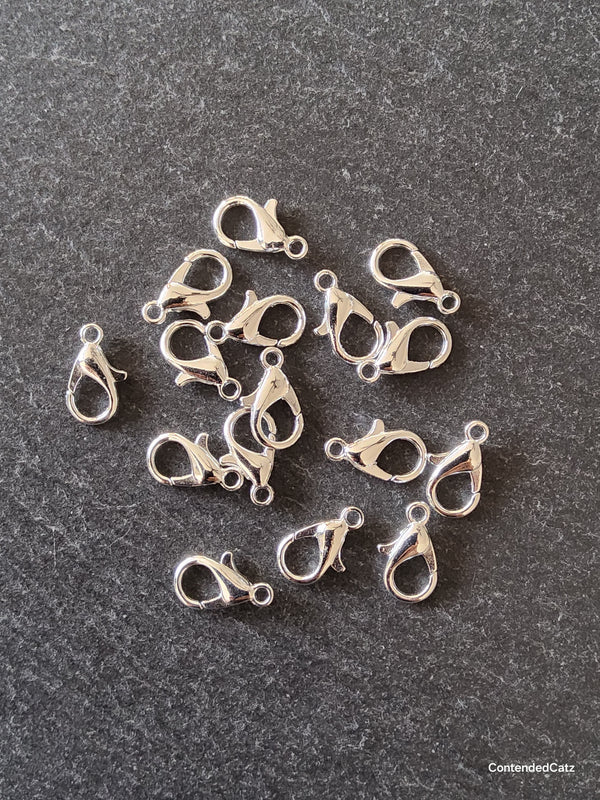 20 or 100 Silver Plated 12mm Lobster Clasps Nickel FREE Alloy 12x7mm
