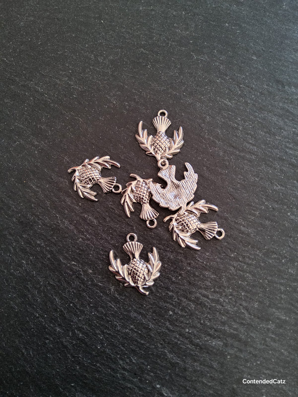 10 or 50 Scottish Thistle charms Antique Silver Tone Alloy 23x20mm