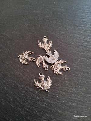 10 or 50 Scottish Thistle charms Antique Silver Tone Alloy 23x20mm