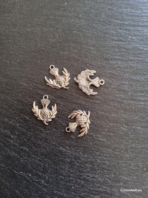 10 or 50 Scottish Thistle charms Antique Silver Tone Alloy 23x20mm