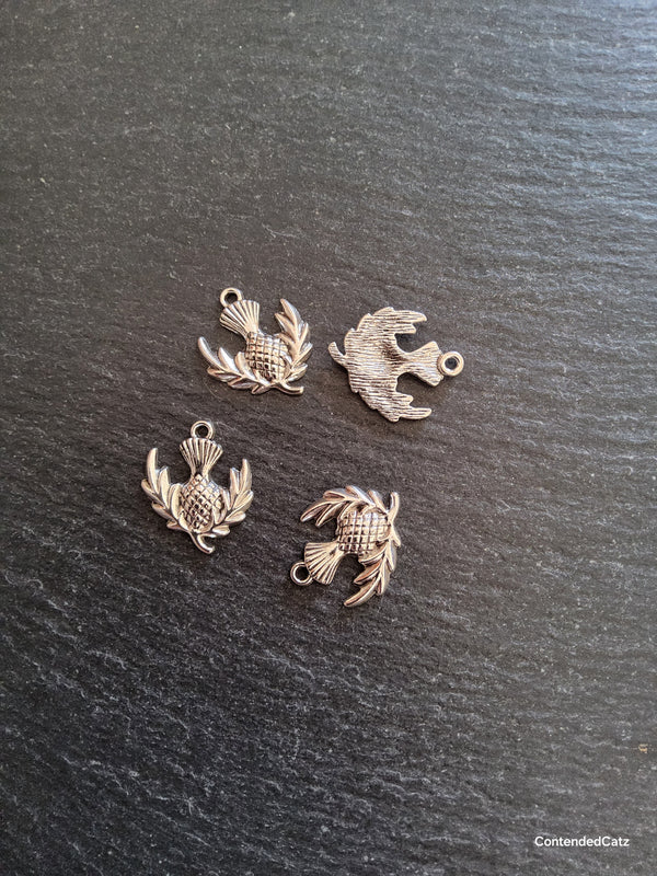 10 or 50 Scottish Thistle charms Antique Silver Tone Alloy 23x20mm