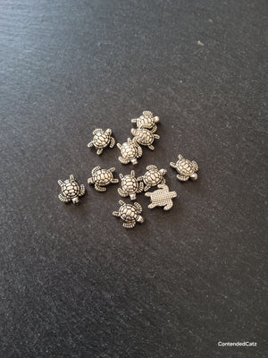 10 or 50 Turtle Beads Antique Silver Tone Alloy 13x12x4mm Hole: 1.3mm
