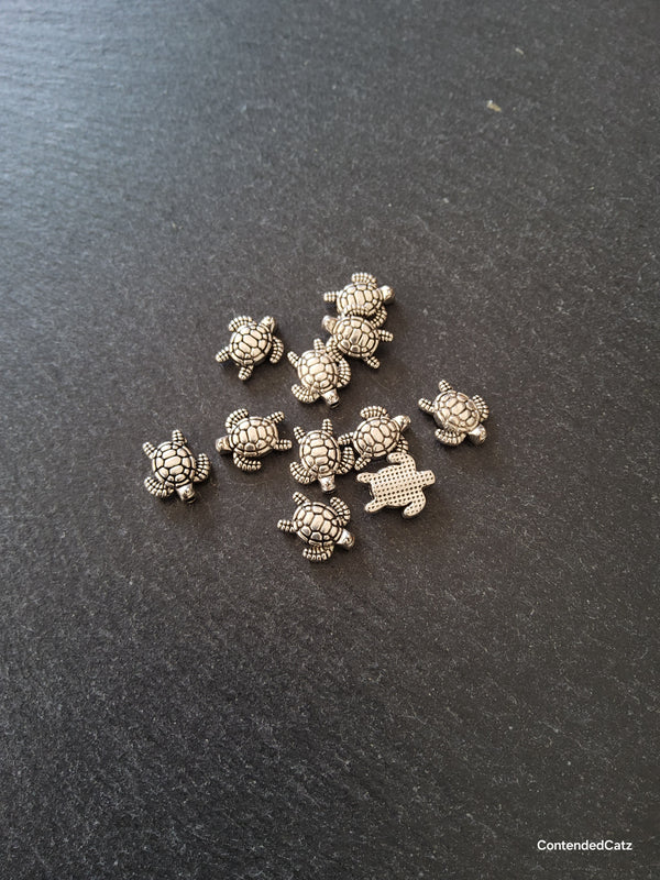 10 or 50 Turtle Beads Antique Silver Tone Alloy 13x12x4mm Hole: 1.3mm