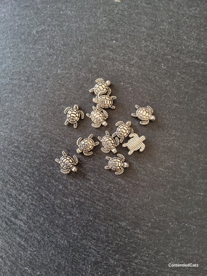 10 or 50 Turtle Beads Antique Silver Tone Alloy 13x12x4mm Hole: 1.3mm