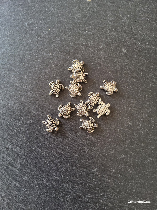 10 or 50 Turtle Beads Antique Silver Tone Alloy 13x12x4mm Hole: 1.3mm
