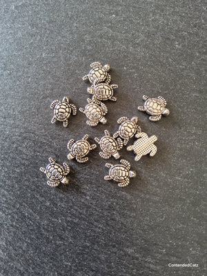 10 or 50 Turtle Beads Antique Silver Tone Alloy 13x12x4mm Hole: 1.3mm