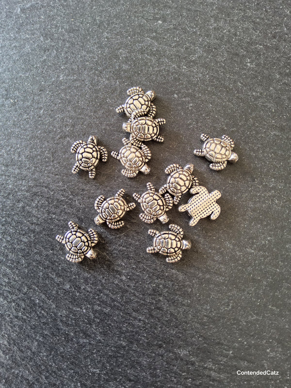 10 or 50 Turtle Beads Antique Silver Tone Alloy 13x12x4mm Hole: 1.3mm