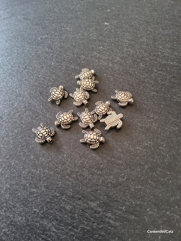 10 or 50 Turtle Beads Antique Silver Tone Alloy 13x12x4mm Hole: 1.3mm