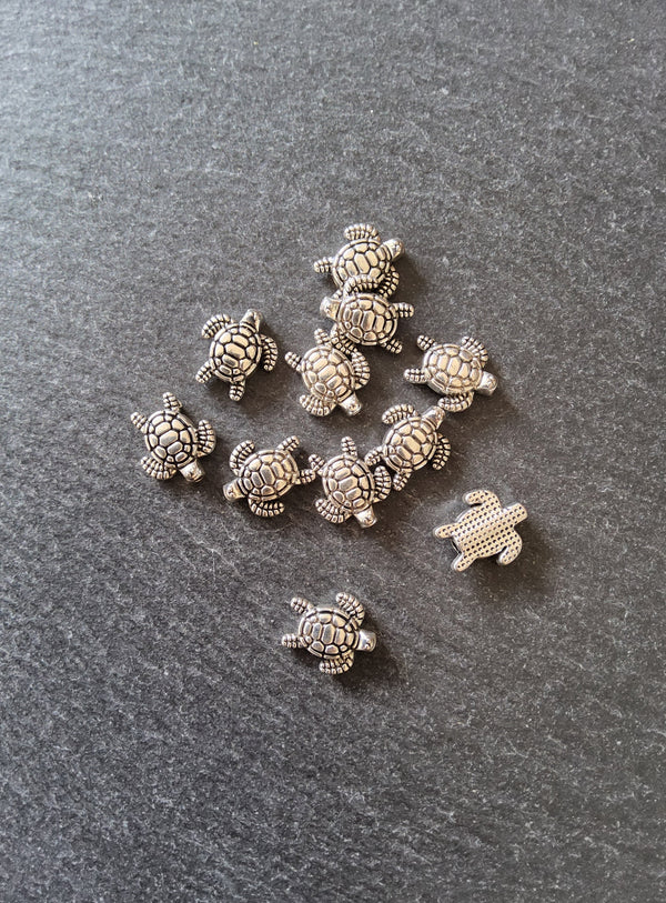 10 or 50 Turtle Beads Antique Silver Tone Alloy 13x12x4mm Hole: 1.3mm