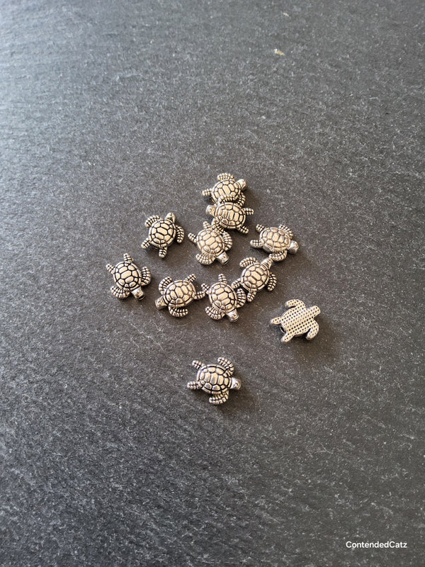10 or 50 Turtle Beads Antique Silver Tone Alloy 13x12x4mm Hole: 1.3mm