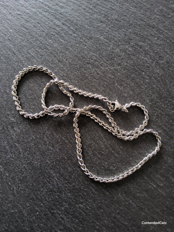 Stainless Steel Flattened Wheat Chain Necklace 3.5x2.2mm - Various Lengths