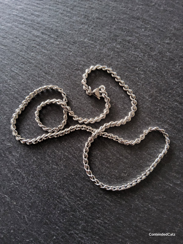 Stainless Steel Flattened Wheat Chain Necklace 3.5x2.2mm - Various Lengths