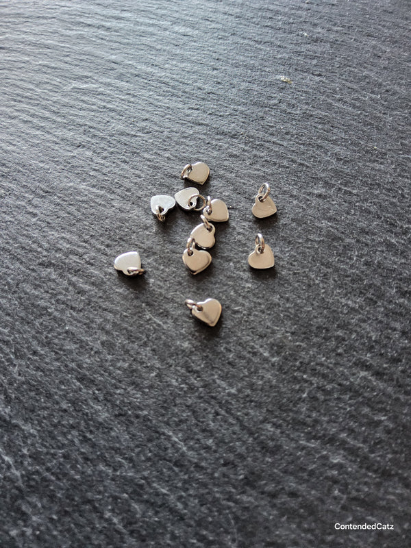 10 or 50 Stainless Steel Tiny Flat Heart Charms 6x5x0.9mm